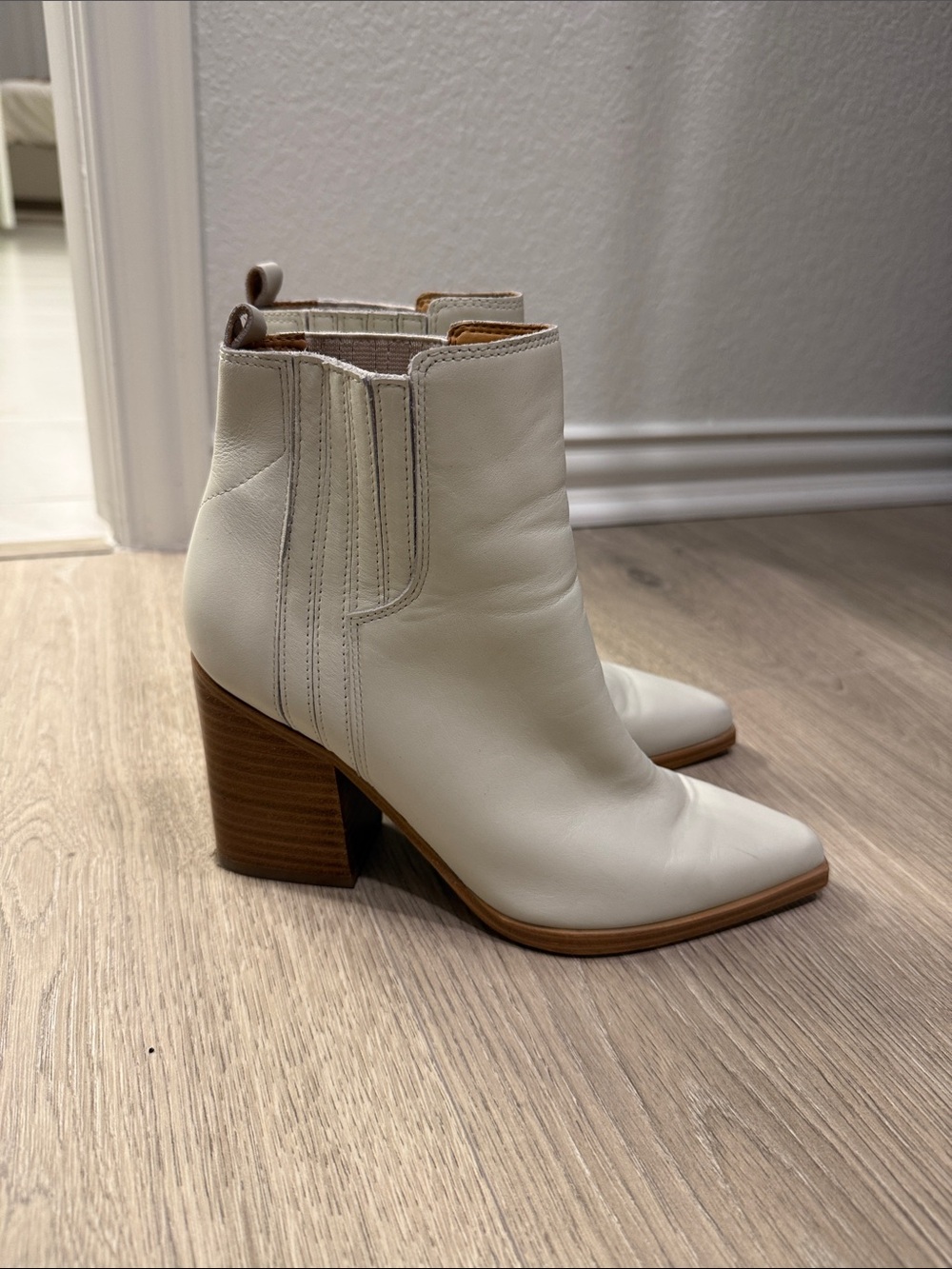 Marc Fisher Women’s Cream Leather Block Heel Ankle Boot